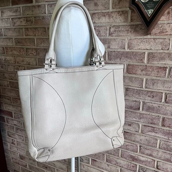 COLE HAAN Large Soft Ivory Pebbled Leather Tote with Gold Hardware (T) - Picture 6 of 13